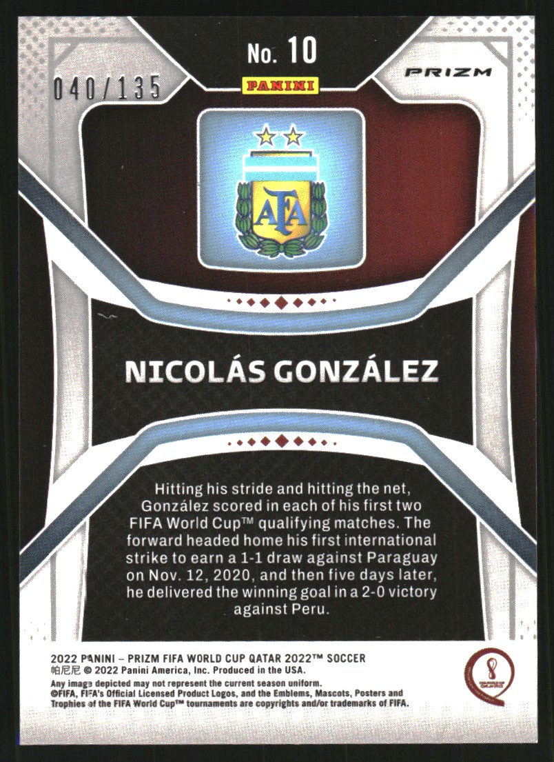 2022 Panini Prizm World Cup Prizms Choice Blue #10 Nicolas Gonzalez