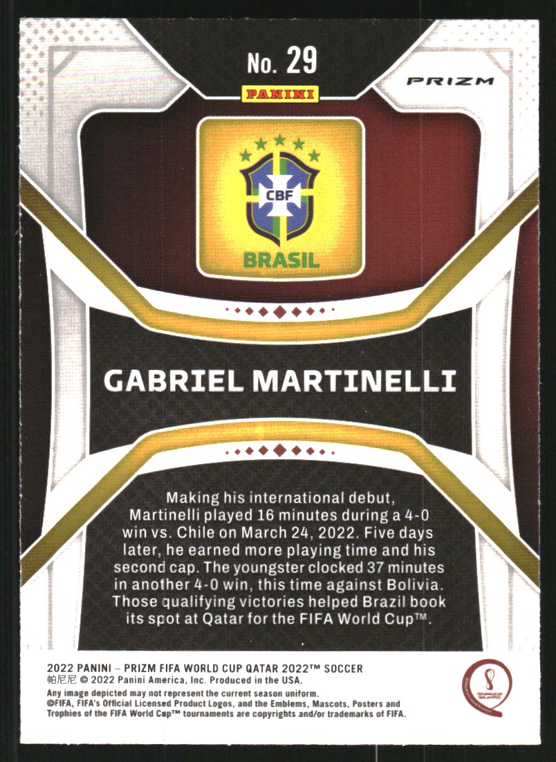 2022 Panini Prizm World Cup Prizms Ice #29 Gabriel Martinelli