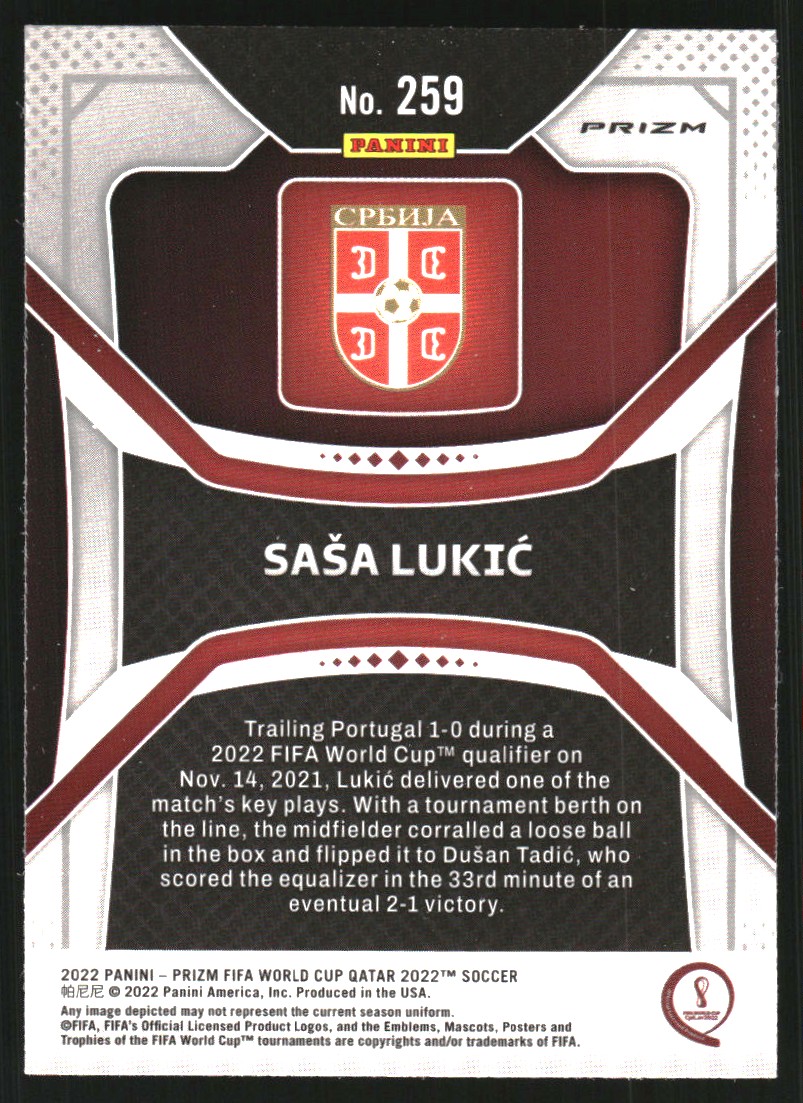 2022 Panini Prizm World Cup Prizms Silver #259 Sasa Lukic