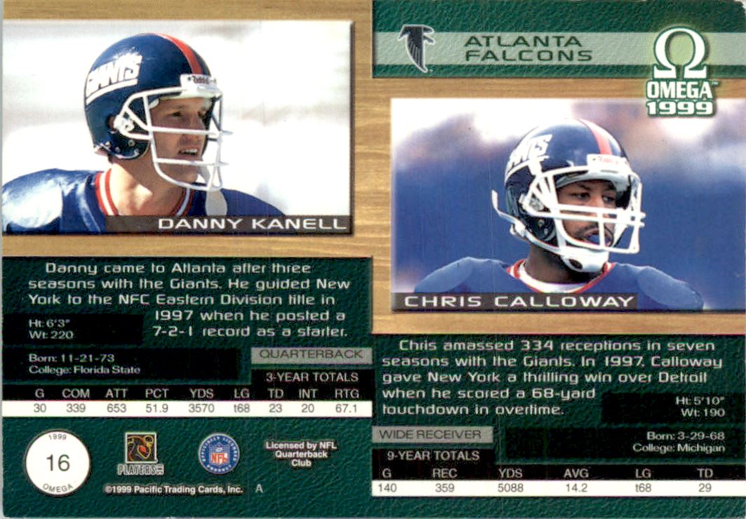 1999 Pacific Omega Gold #16 D.Kanell/C.Calloway back image