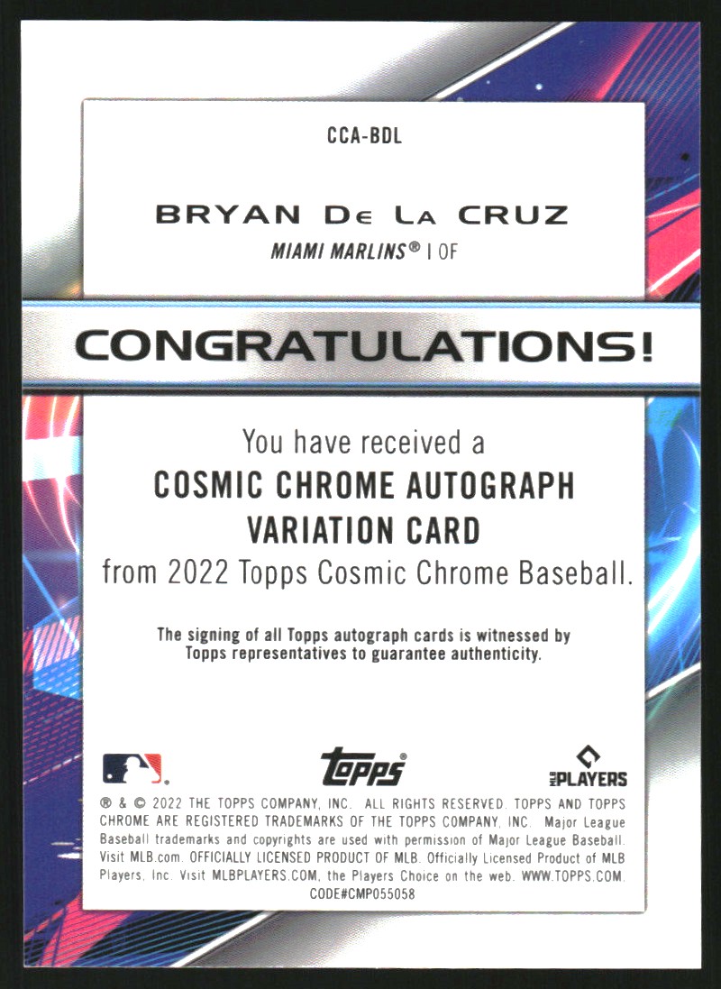 2022 Topps Cosmic Chrome Autographs #CCABDL Bryan De La Cruz