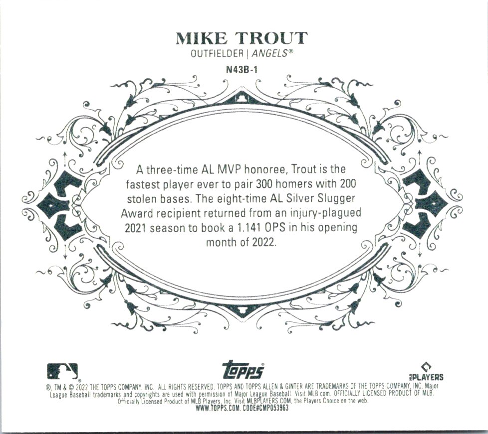 2022 Topps Allen and Ginter N43 Box Toppers #N43B1 Mike Trout back image