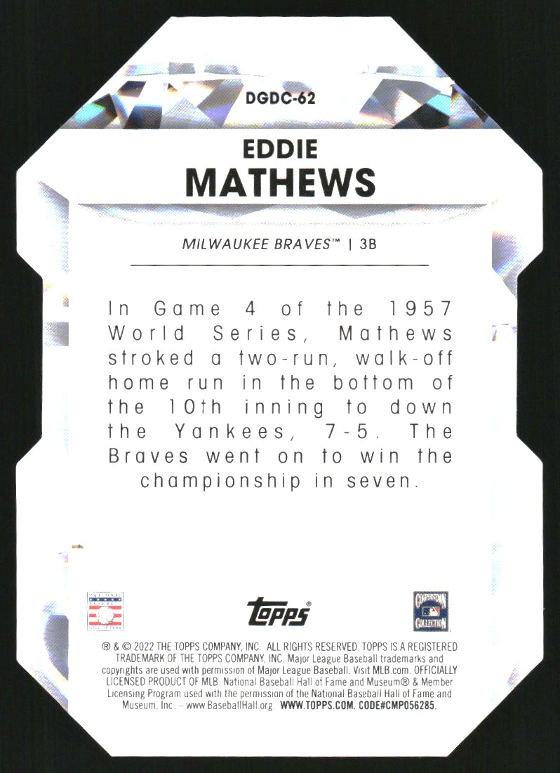 2022 Topps Diamond Greats Die Cuts #DGDC62 Eddie Mathews