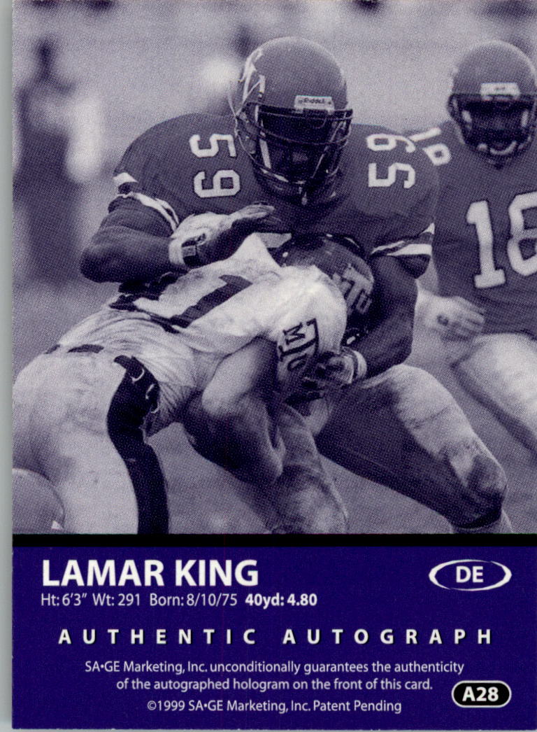 1999 SAGE Autographs Gold #A28 Lamar King/200 back image
