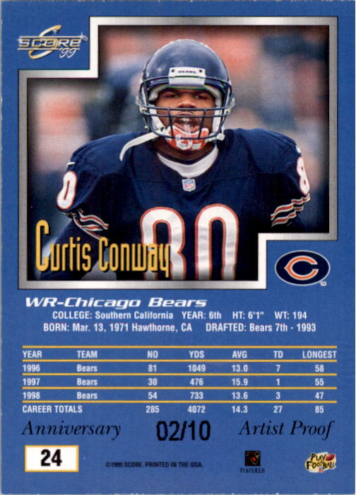 1999 Score Artist's Proofs #24 Curtis Conway back image