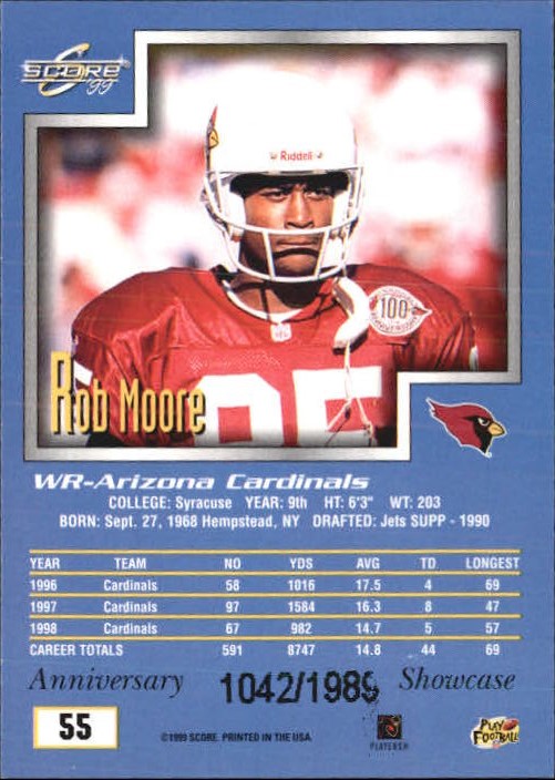 1999 Score Showcase #55 Rob Moore back image