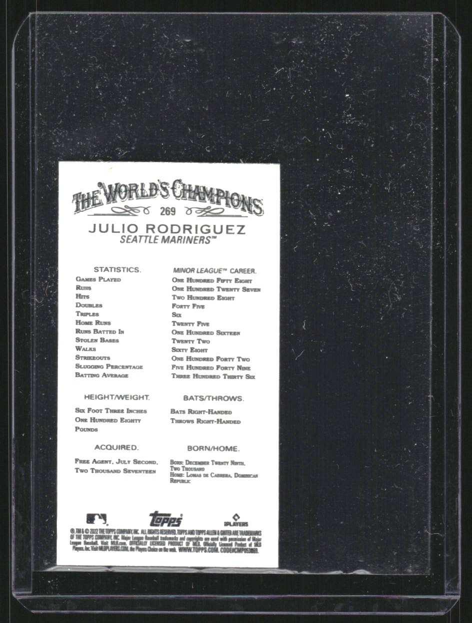 2022 Topps Allen and Ginter Mini Black Border #269 Julio Rodriguez