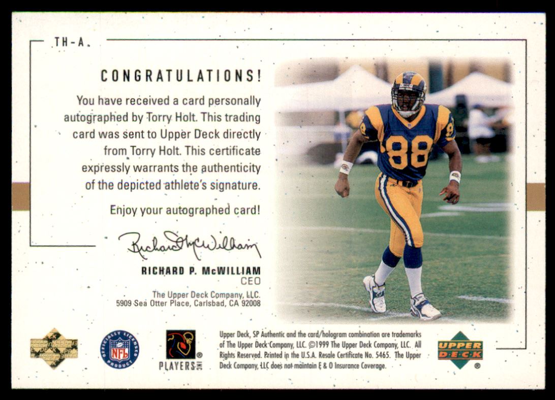 1999 SP Authentic Player's Ink Purple #THA Torry Holt back image
