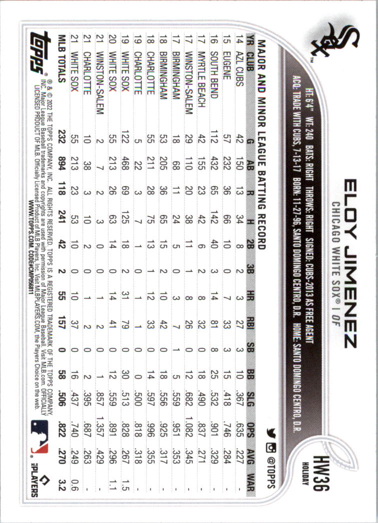  Baseball Trading Card MLB 2022 Topps Holiday #HW189