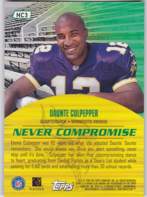 1999 Stadium Club Chrome Never Compromise Refractors #NC3 Daunte Culpepper back image