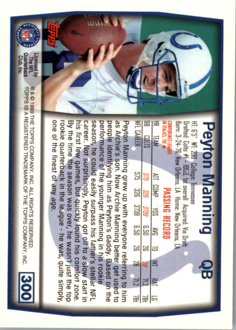 1999 Topps #300 Peyton Manning back image