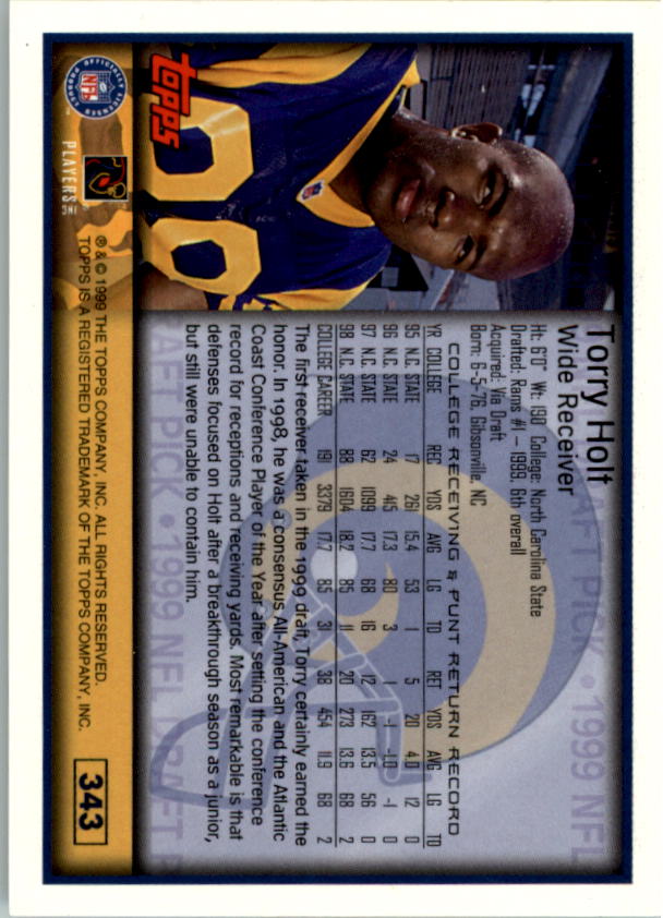 1999 Topps #343 Torry Holt RC back image