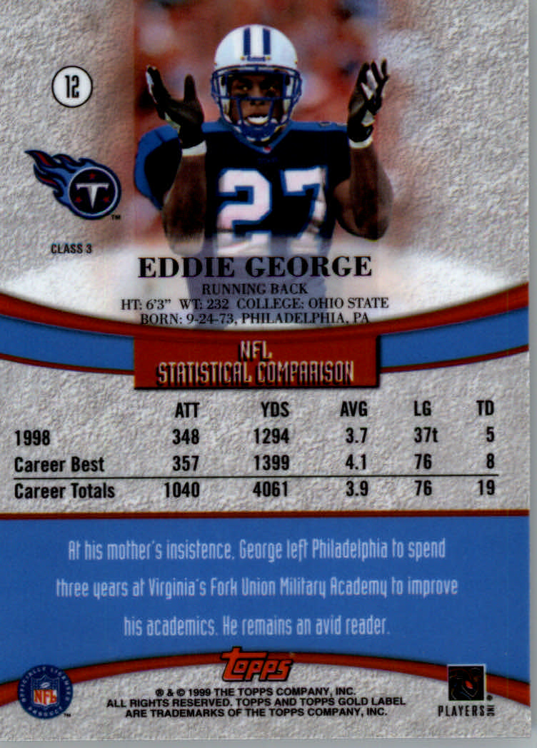 1999 Topps Gold Label Class 3 #12 Eddie George back image