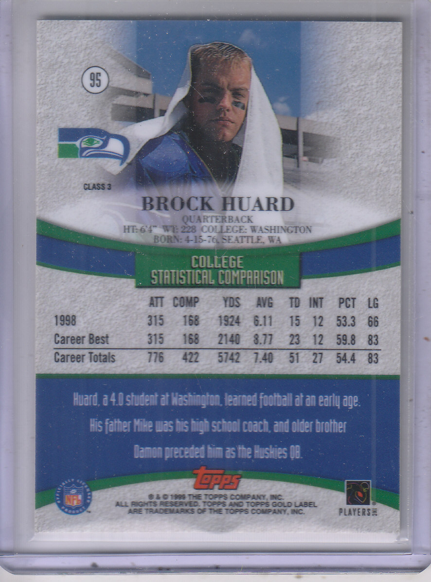 1999 Topps Gold Label Class 3 Black #95 Brock Huard back image
