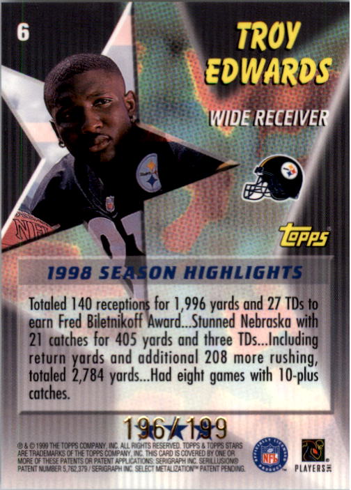 1999 Topps Stars Three Star Parallel #6 Troy Edwards back image
