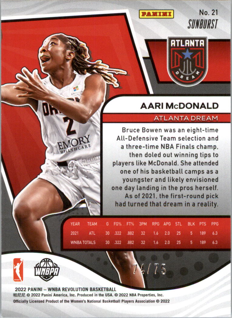 2022 Panini Revolution WNBA Sunburst #21 Aari McDonald back image