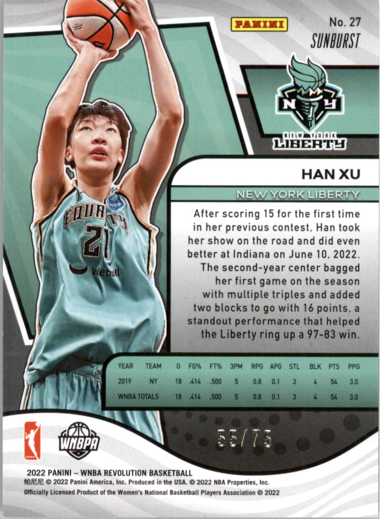 2022 Panini Revolution WNBA Sunburst #27 Han Xu back image