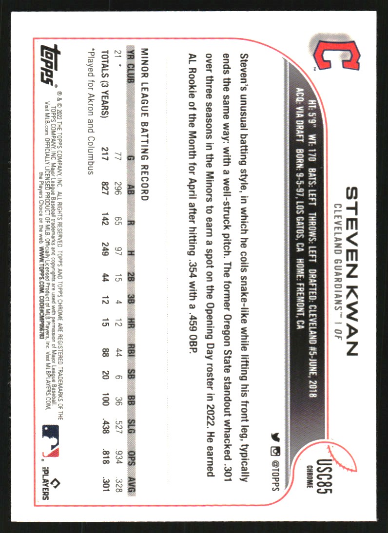 2022 Topps Chrome Update #USC85 Steven Kwan RC