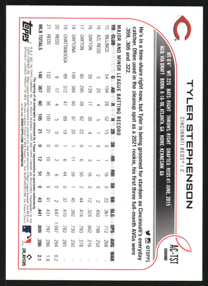 2022 Topps Chrome Update Autographs #ACTST Tyler Stephenson