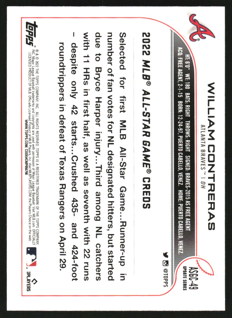 2022 Topps Chrome Update '22 All Star Game ASGC49 William Contreras