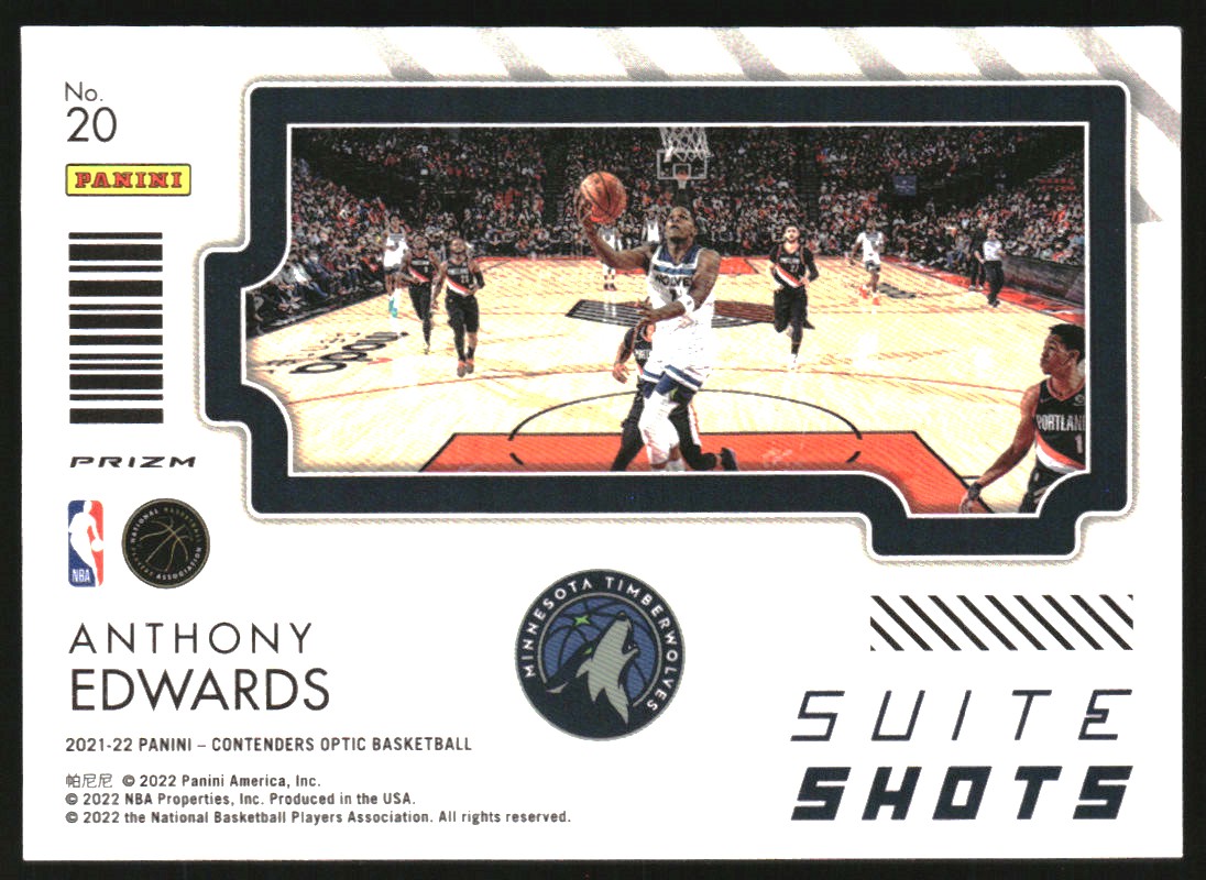 2021-22 Panini Contenders Optic Suite Shots #20 Anthony Edwards