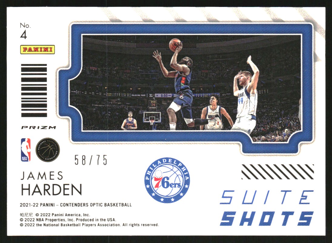 2021-22 Panini Contenders Optic Suite Shots Blue Cracked Ice #4 James Harden