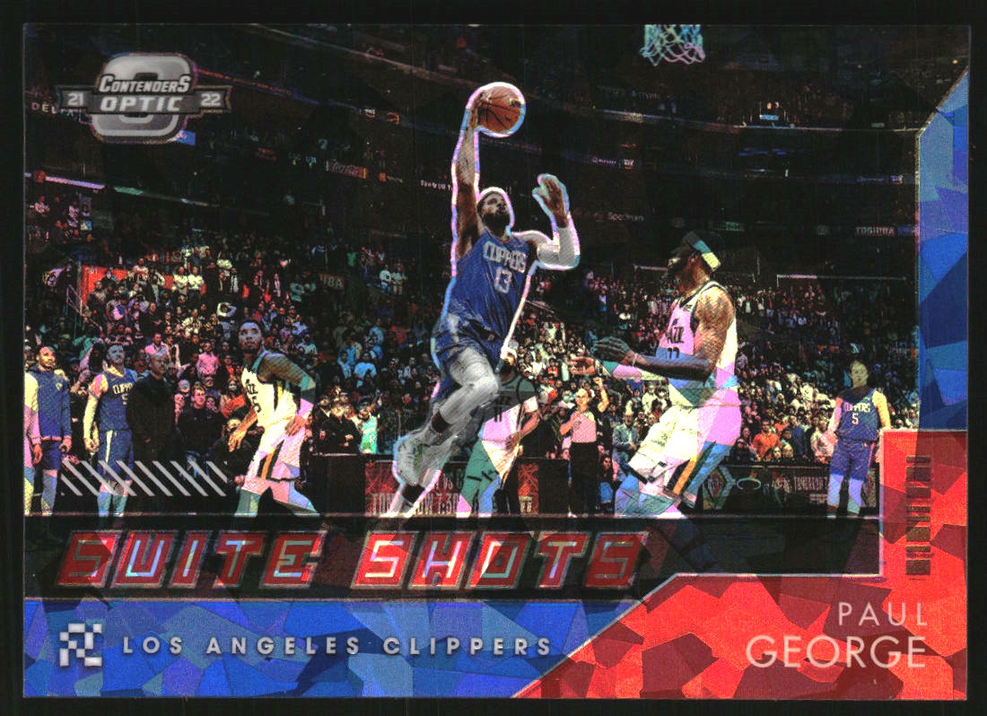 2021-22 Panini Contenders Optic Suite Shots Blue Cracked Ice #13 Paul George