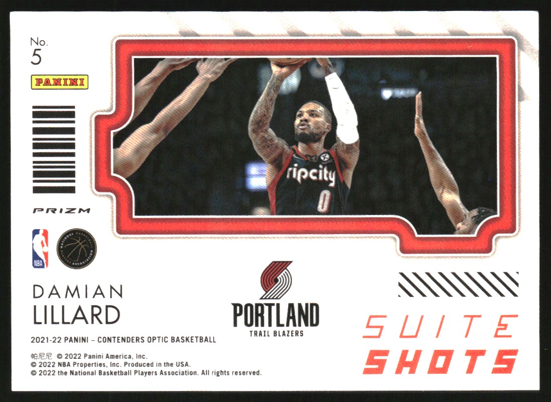 2021-22 Panini Contenders Optic Suite Shots Red Cracked Ice #5 Damian Lillard