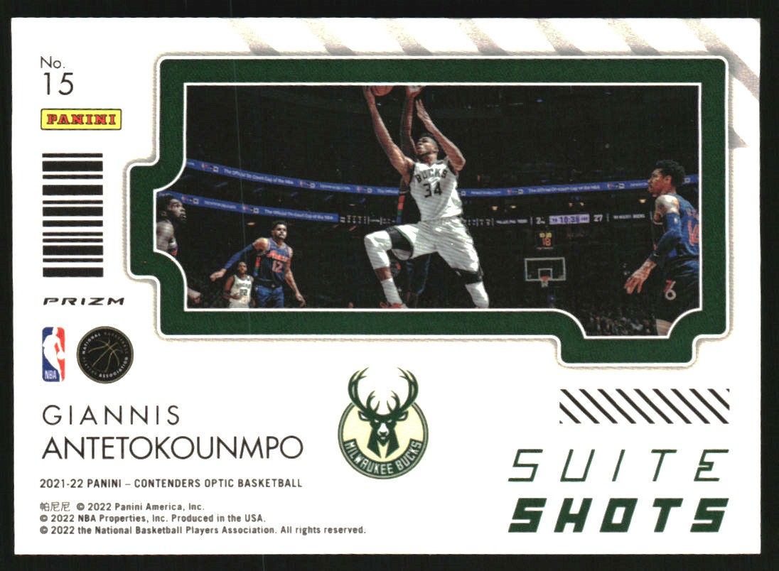 2021-22 Panini Contenders Optic Suite Shots Red Cracked Ice #15 Giannis Antetokounmpo