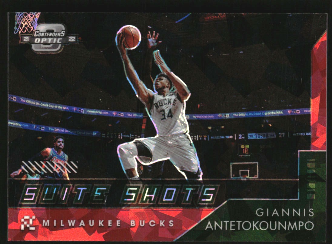2021-22 Panini Contenders Optic Suite Shots Red Cracked Ice #15 Giannis Antetokounmpo