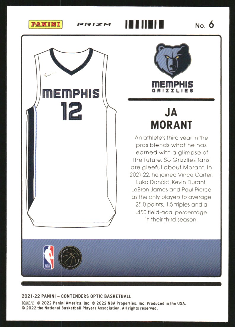 2021-22 Panini Contenders Optic Uniformity #6 Ja Morant