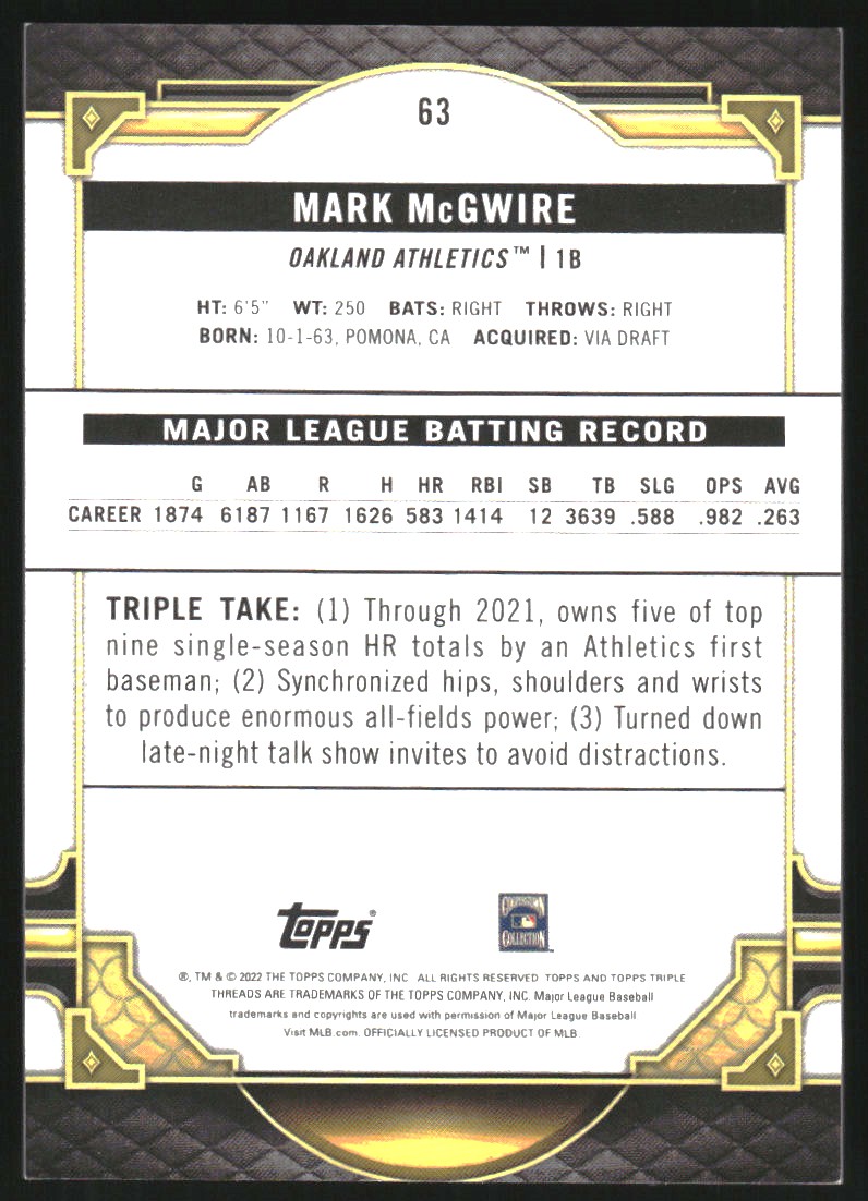 2022 Topps Triple Threads Tourmaline #63 Mark McGwire