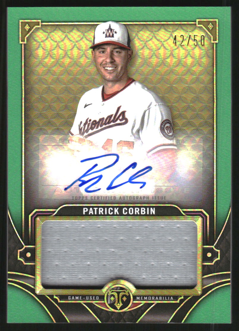 2022 Topps Triple Threads Single Jumbo Relic Autographs Emerald #ASJRPC Patrick Corbin