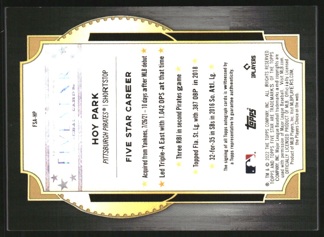 2022 Topps Five Star Autographs Aqua #FSAHP Hoy Park