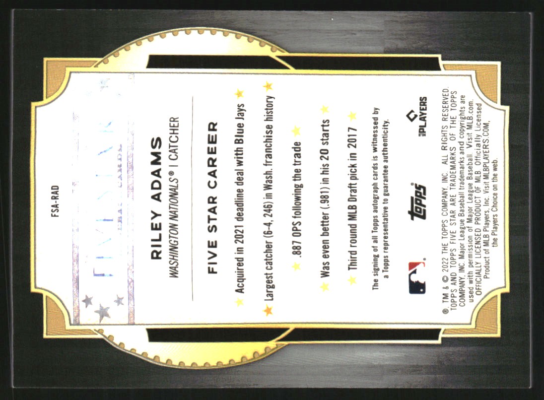 2022 Topps Five Star Autographs Aqua #FSARAD Riley Adams