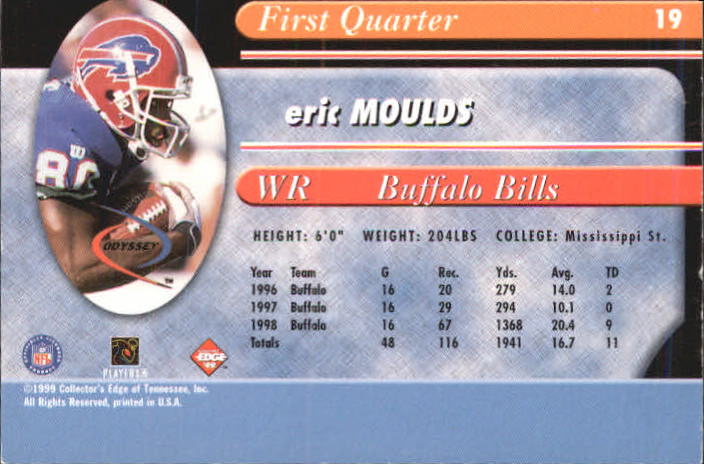 1999 Collector's Edge Millennium Collection Odyssey #19 Eric Moulds back image