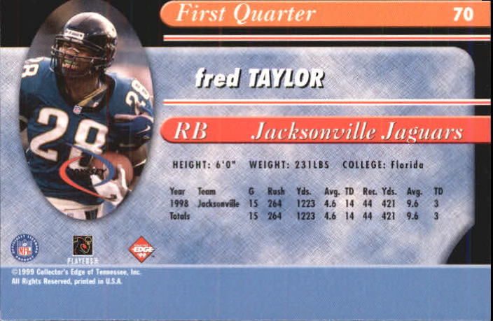 1999 Collector's Edge Millennium Collection Odyssey #70 Fred Taylor back image