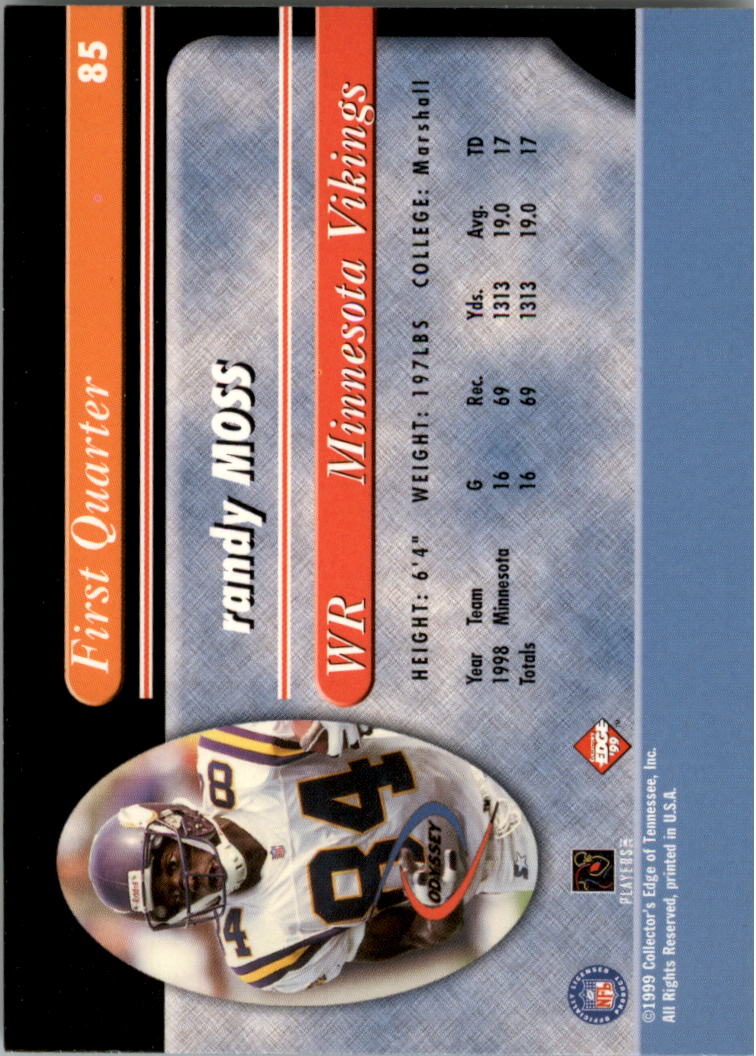 1999 Collector's Edge Millennium Collection Odyssey #85 Randy Moss back image
