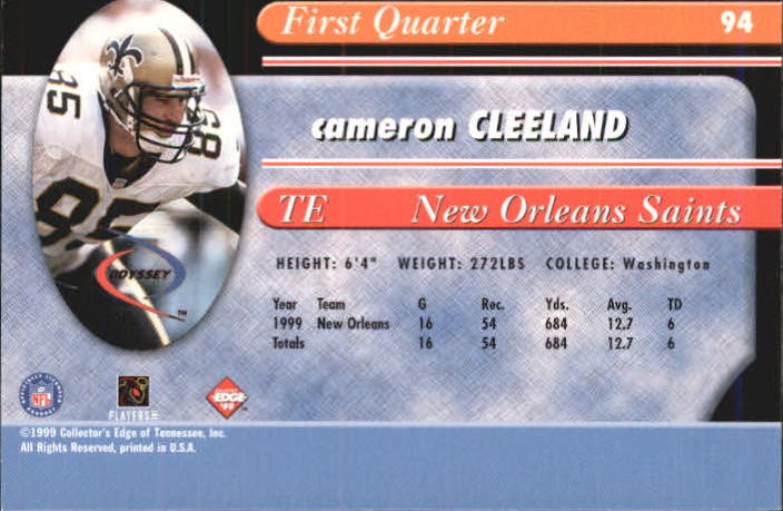1999 Collector's Edge Millennium Collection Odyssey #94 Cameron Cleeland back image