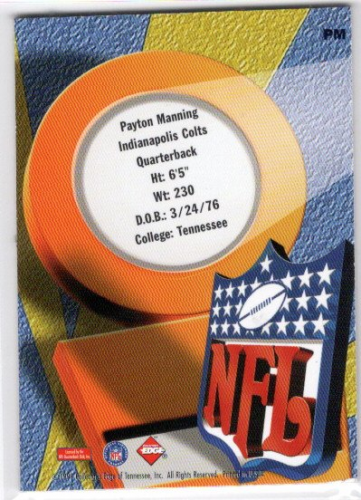 1999 Collector's Edge Peyton Manning Game Gear Promos #PM1 Peyton Manning back image