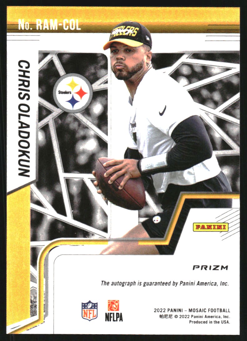 2022 Panini Mosaic Rookie Autographs Mosaic Choice Fusion Red and Yellow #65 Chris Oladokun