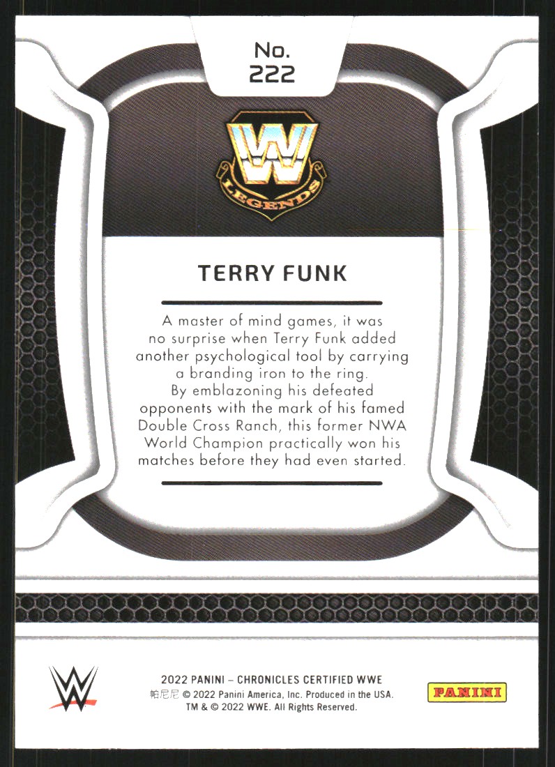 2022 Panini Chronicles WWE #222 Terry Funk/Certified back image