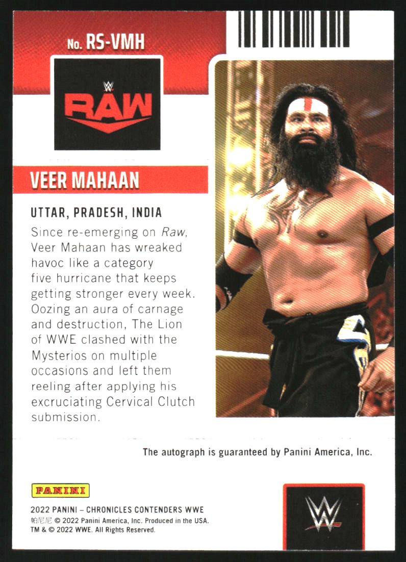 2022 Panini Chronicles WWE Contenders Rookie Ticket Autographs #RSVMH Veer Mahaan