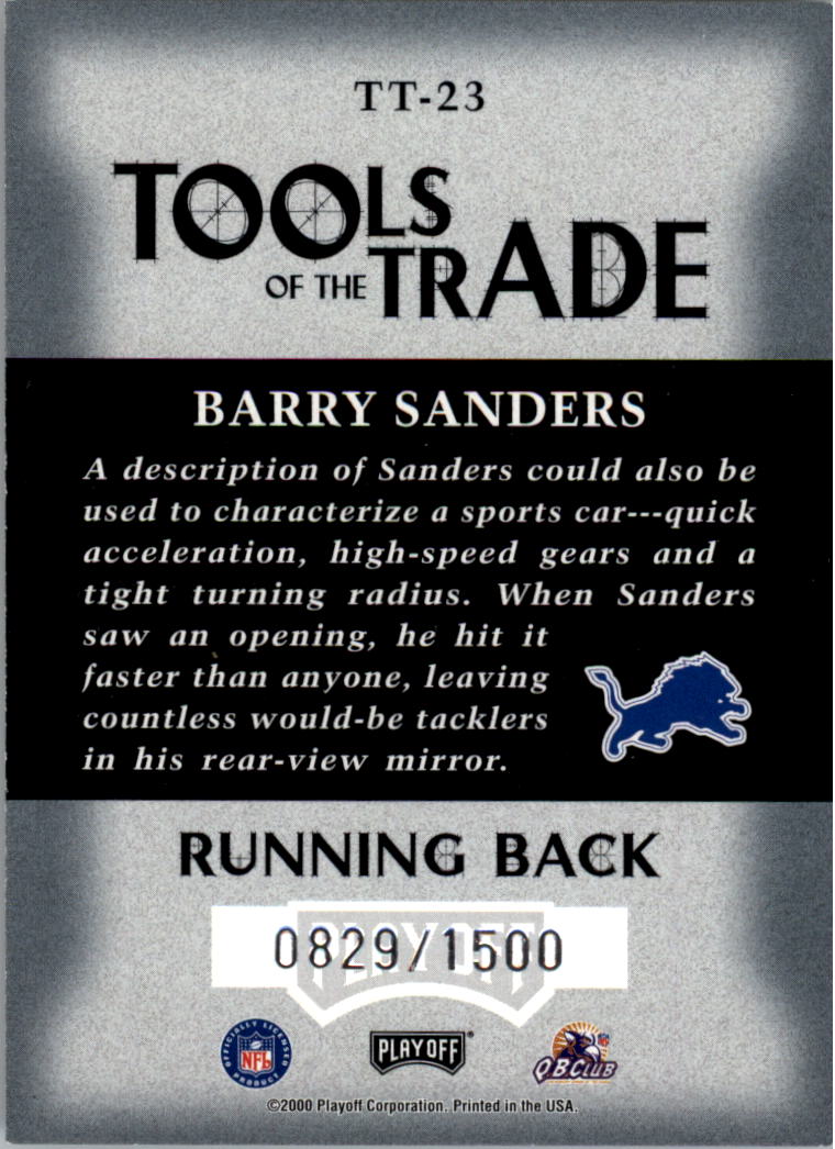2000 Absolute Tools of the Trade #TT23 Barry Sanders back image
