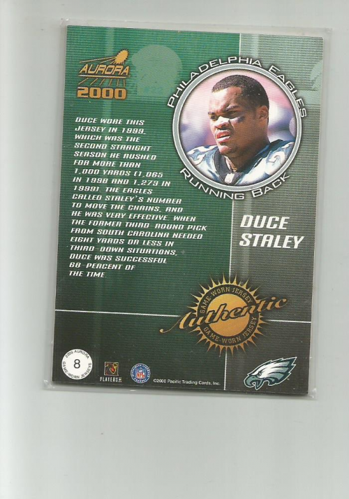 2000 Aurora Game Worn Jerseys #8 Duce Staley back image