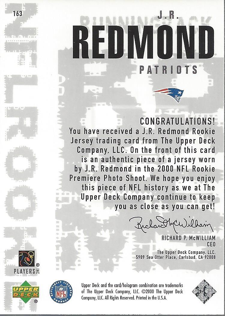 2000 Black Diamond #163 J.R. Redmond JSY RC back image