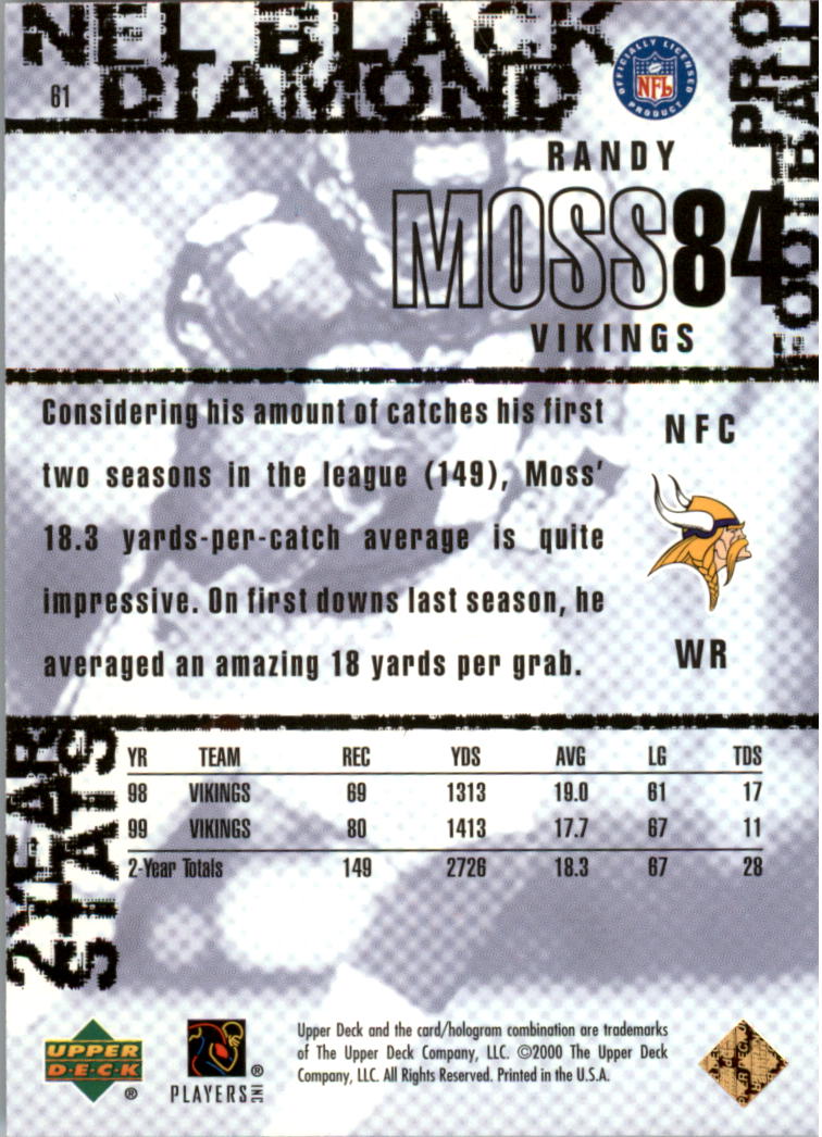 2000 Black Diamond Gold #61 Randy Moss - #d/1000 - NM-MT