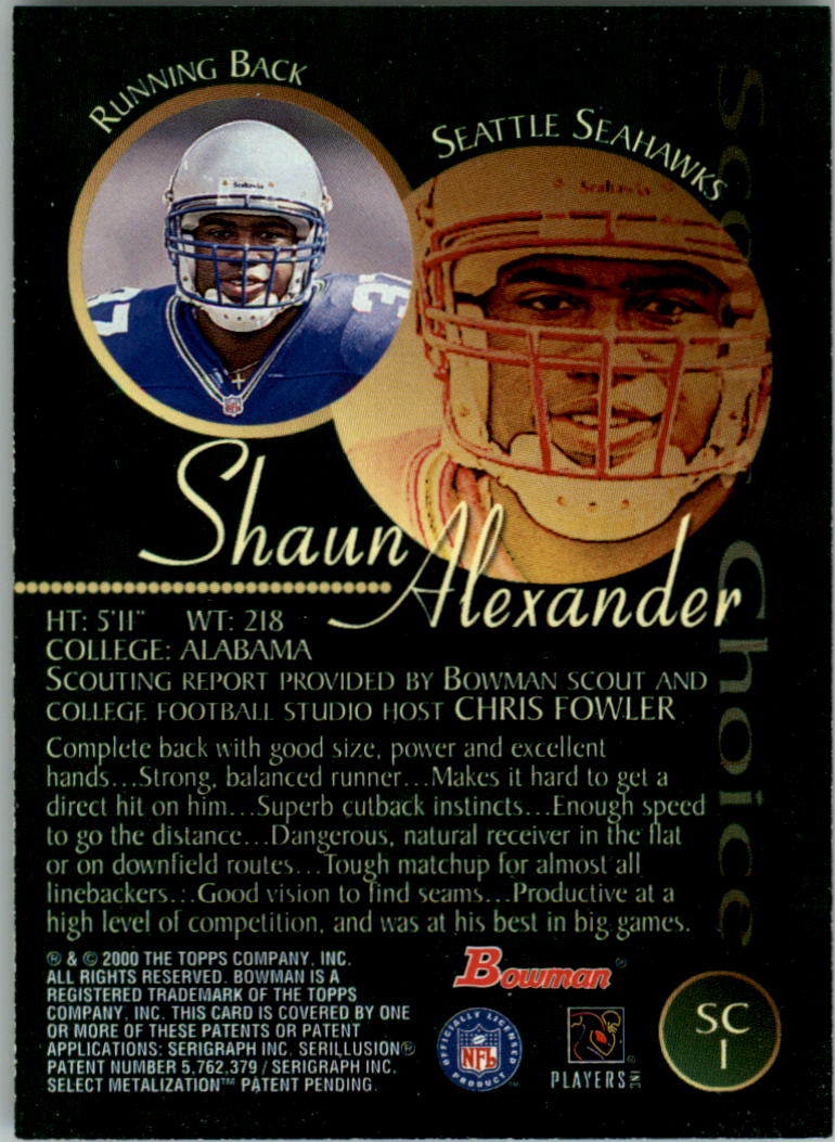 2000 Bowman Scout's Choice #SC1 Shaun Alexander back image