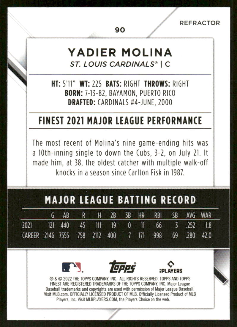 2022 Finest Refractors #90 Yadier Molina back image