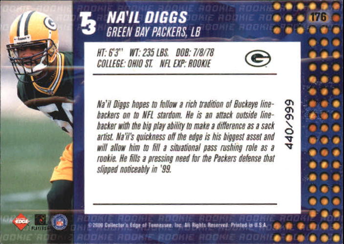 2000 Collector's Edge T3 #176 Na'il Diggs RC back image